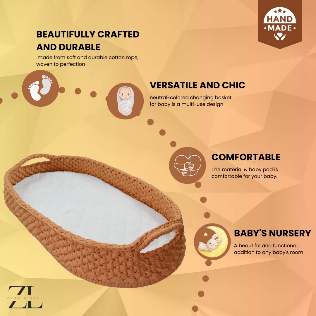 Moses basket bassinet for babies in beige color