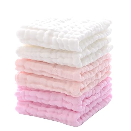 Baby Washcloths & Burp Cloths, 6-Pack Soft Absorbent Towels, 12x12 Inches (Pink)
