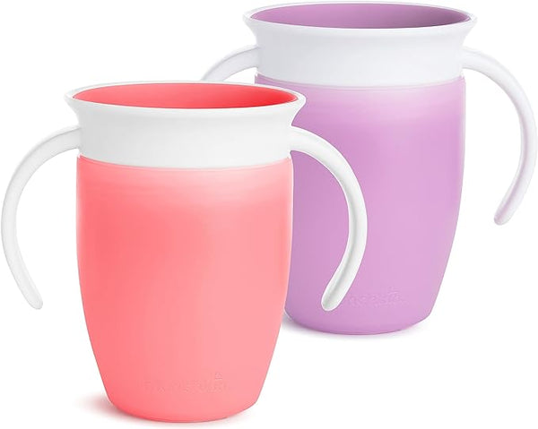 360 Trainer Sippy Cup with Handles, Spill-Proof, 7oz, 2-Pack, Pink/Purple