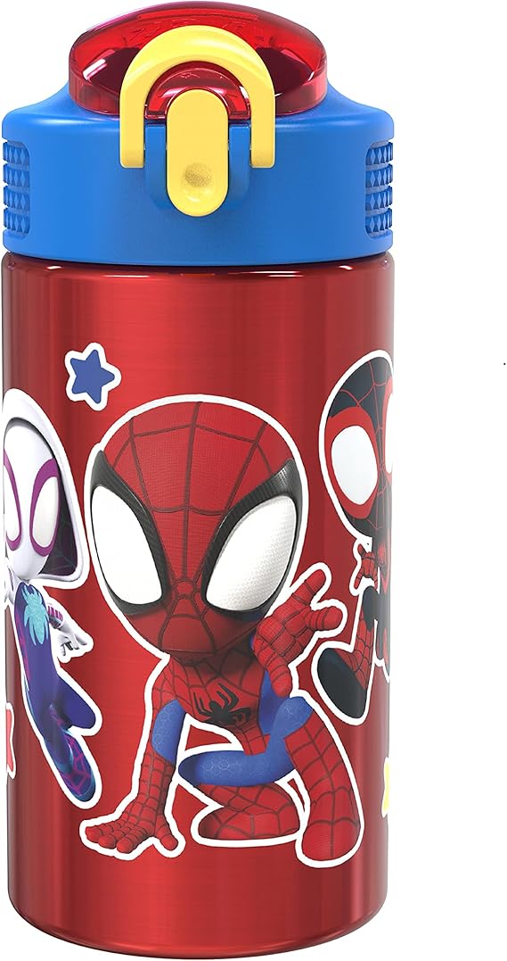 Spidey Stainless Steel Kids Water Bottle with Flip Straw Lock - 15.5oz | Durable & BPA-Free