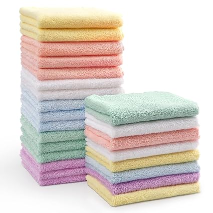 24-Pack Baby Washcloths – Soft Coral Fleece Bath Towels for Newborns, 7"x9" Extra Absorbent, Hypoallergenic