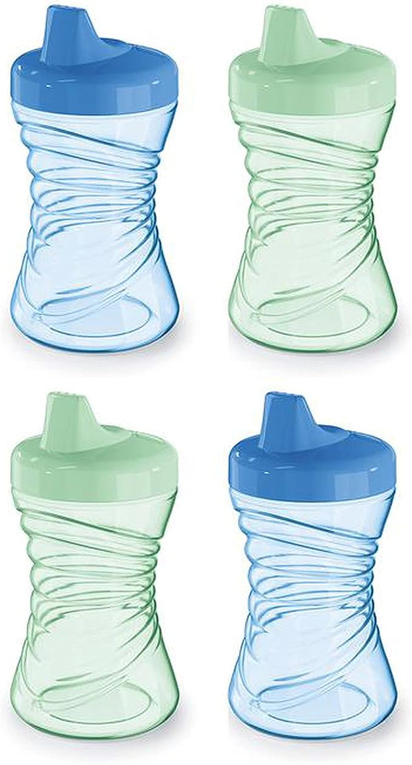Fun Grips Hard Spout Sippy Cup, 10 oz | Easy to Hold, BPA-Free, Spill-Proof Toddler Cup, 4-Pack (Blue/Green)