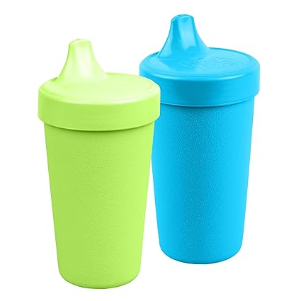 2-Pack No-Spill Sippy Cups for Toddlers, 10oz - Lime Green/Sky Blue