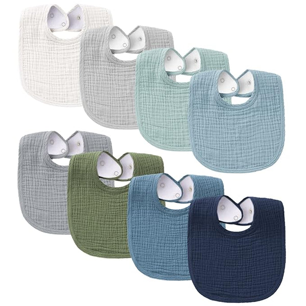8-Pack Muslin Baby Bibs – Soft Cotton Bandana Drool Bibs for Boys & Girls, Adjustable & Machine Washable