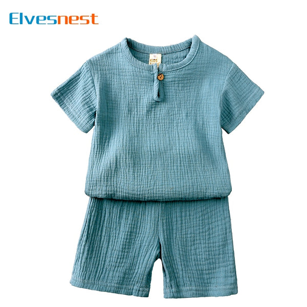 Cotton Linen Kids Clothes Girls Outfit Summer Boy Clothing Sets Solid