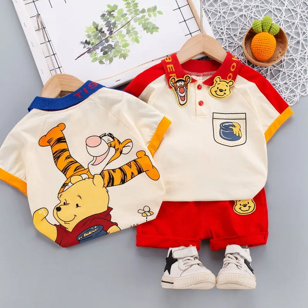 2021 Toddler Kids Short Sleeve Polo T-shirts + Shorts 2pcs Cartoon