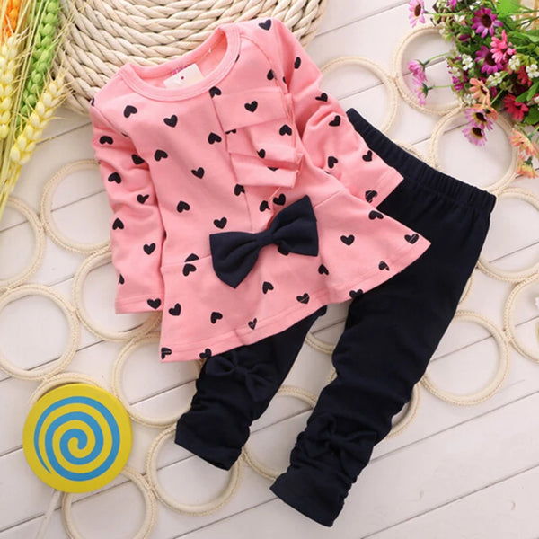Winter New Fashion Girls Clothing Bow Dress Tops Leggings Kids Round