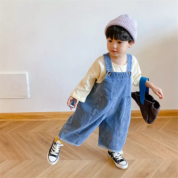 2024 New Children Loose Overalls boys girls casual all-match denim