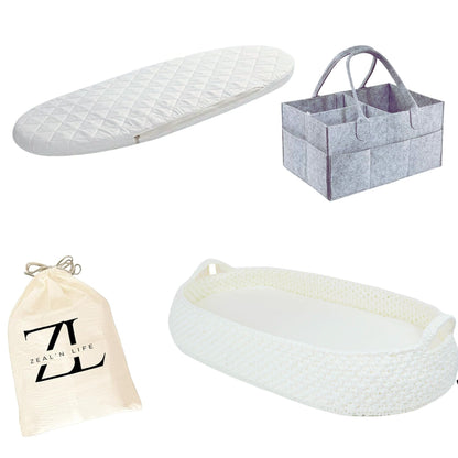 Handmade Baby Moses Basket with Premium Waterproof Cover
