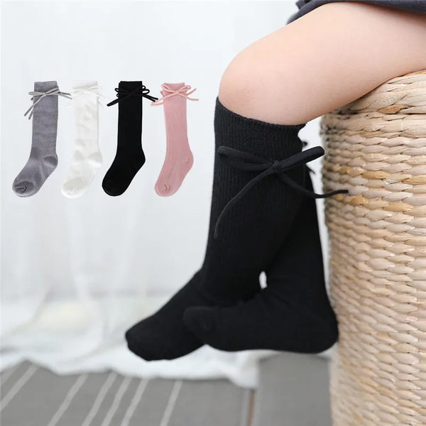 Autumn Kids Knee High Socks Baby Girls Bowknot Flat Long Sock Soft