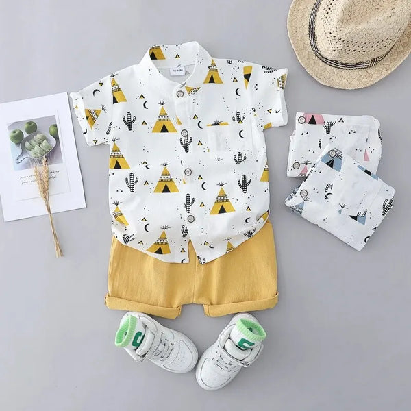 2PCS Children's Summer 100% Cotton Random Full Print Triangle Pattern