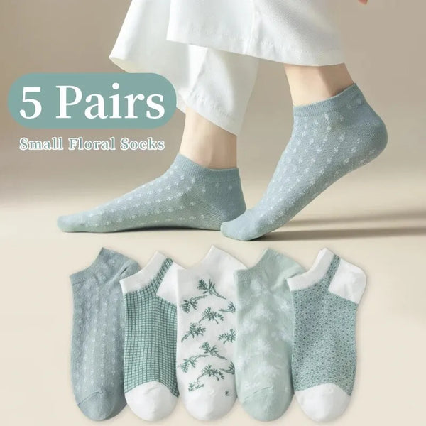 5 Pairs of Women's Spring and Summer Four Seasons One-size Fresh Plaid
