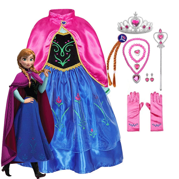 Disney Anna Dress with Cape for Kids Girl Carnival Princess Disguise