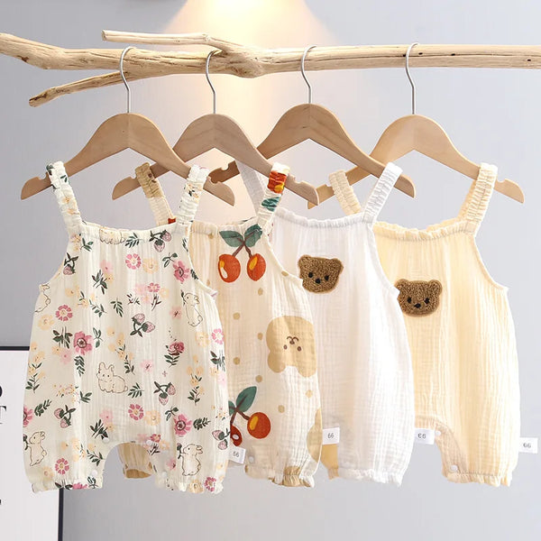 Summer Baby Girls Romper with Hat Cartoon Cherry Bear Jumpsuits Infant