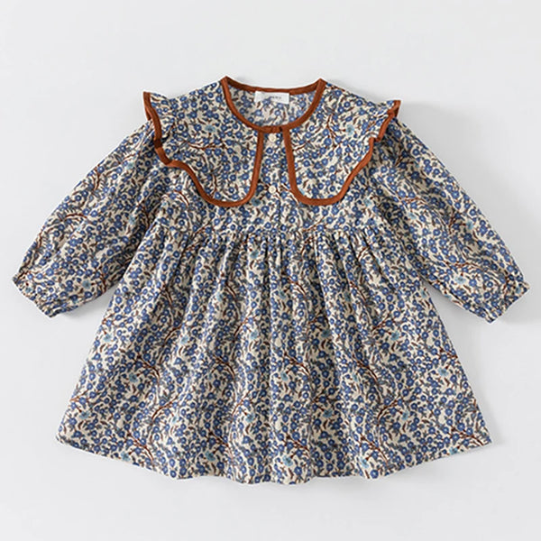 2023 New Autumn Spring New Girls' Dress Fashion Cute Doll Neck Flower
