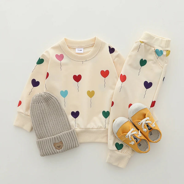 2PCS Infant Spring and Autumn Full Print Love Balloon Fashion Long
