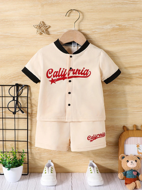 2-Piece Summer Baby Boy Trend Short-Sleeved Baseball Jacket Cardigan +