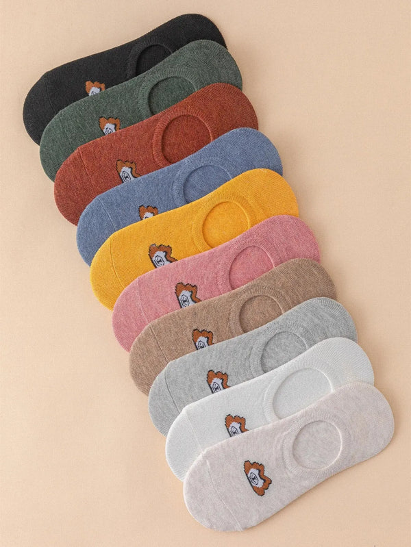 10 Pairs of Women's Teddy Bear Pattern Breathable and Sweat Absorbing