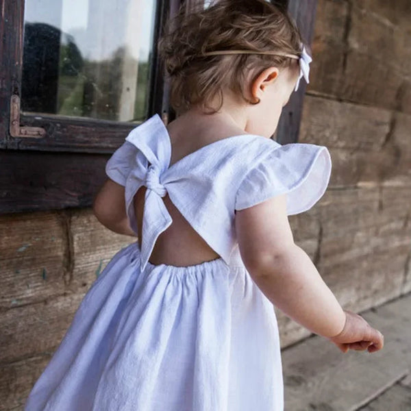 Baby Girls Summer Dress Baby Flying Sleeve Dress Bow Knot Dress Cotton