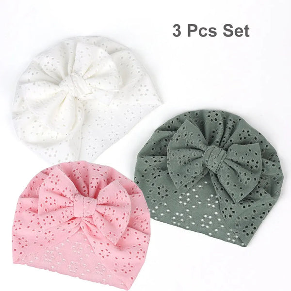 3 Pcs Headdress Fetal Cap White Green Pink Children Baby Solid Color