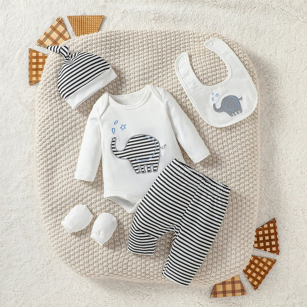 4Pcs Baby Boy's all seasons Full Cartoon Elephant Streetwear Fashion