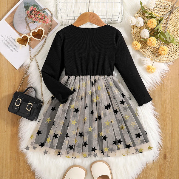 Autumn Girls' New Fashion Dress - Black Mesh Princess Dress Autumn
