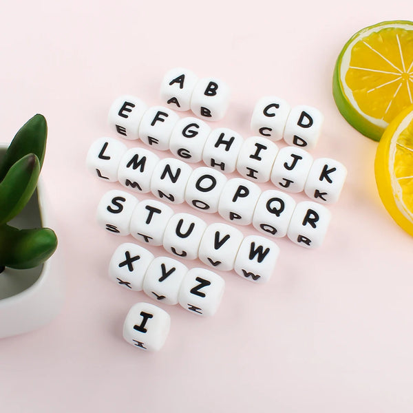 100pcs 12mm Silicone Letters Beads Baby Alphabet Teething Beads