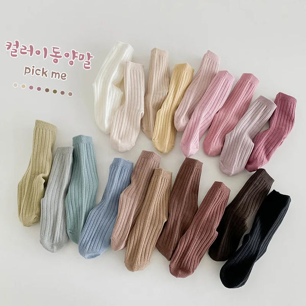 5Pairs/lot Solid Kids Socks  Casual Baby Girls Boys Cotton Stripe