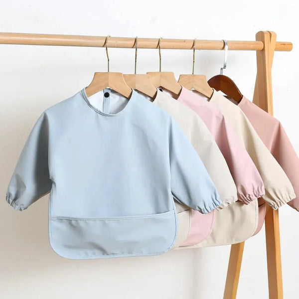 Solid Color Baby Feeding Bibs With Long Sleeves Infant Boys Girls Bib