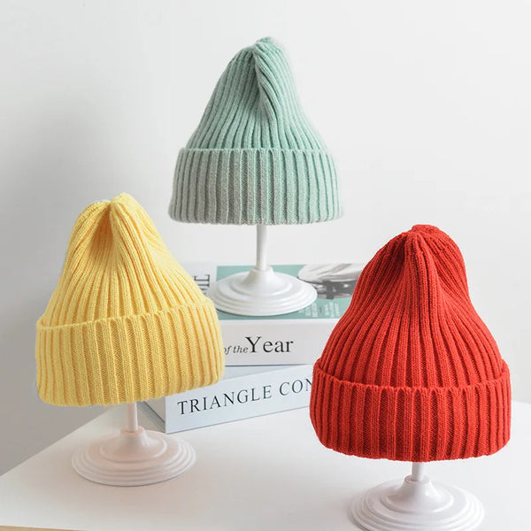 Baby Kids Ribbed Knitted Beanie Hats For Girls Boys Casual Toddlers