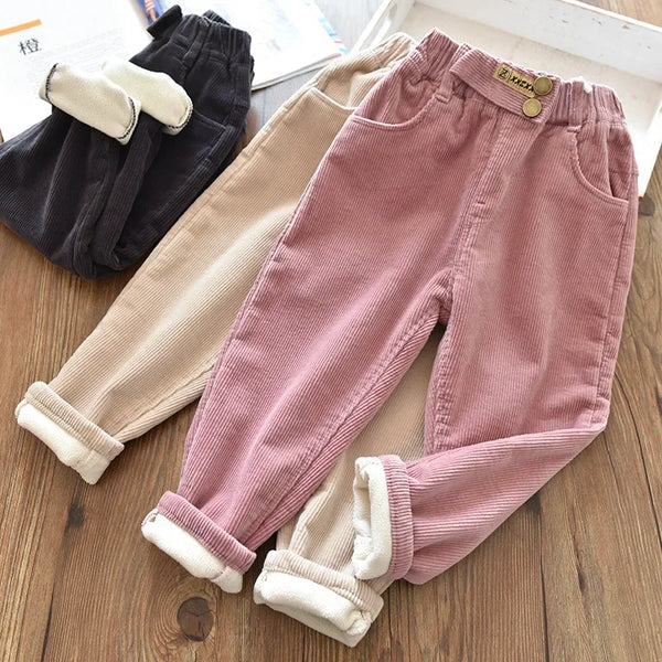 Children's Pants Autumn winter Fleece Padded Trousers for Girls Solid