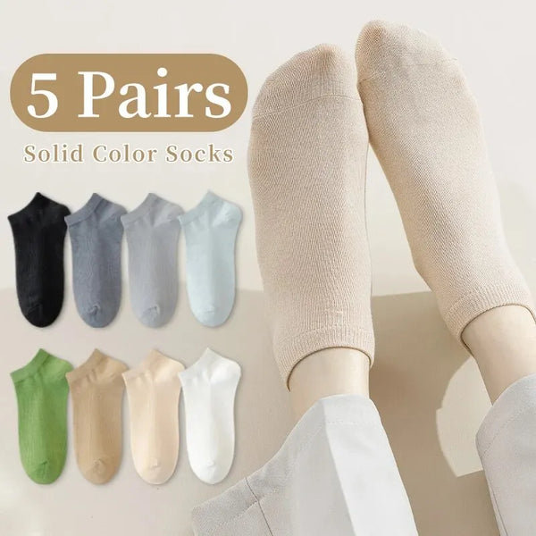 5 Pair Women's Spring/Summer Four Seasons Solid Color Simple Fashion