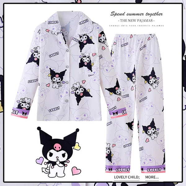 2pcs Kid's Kuromi Pattern Pajamas, Long Sleeve Top & Pants Set,