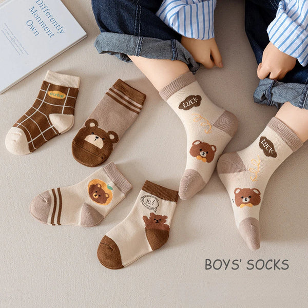 5 Pairs Of Cartoon Children's Socks Casual Boys And Girls Cotton