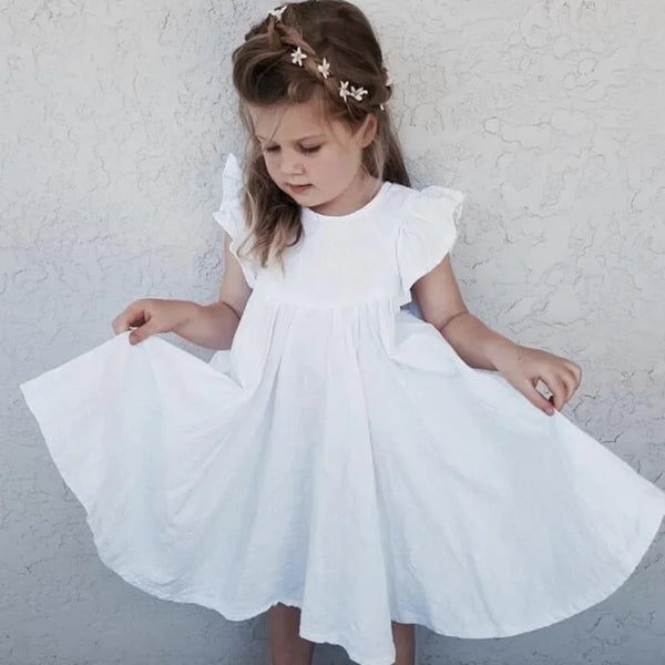 Baby Girls Dresses Summer Linen Cotton Clothes Solid White Dress