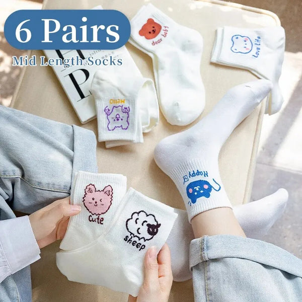 6 Pairs of Women's Spring and Summer Four-seasons Cartoon Fashion