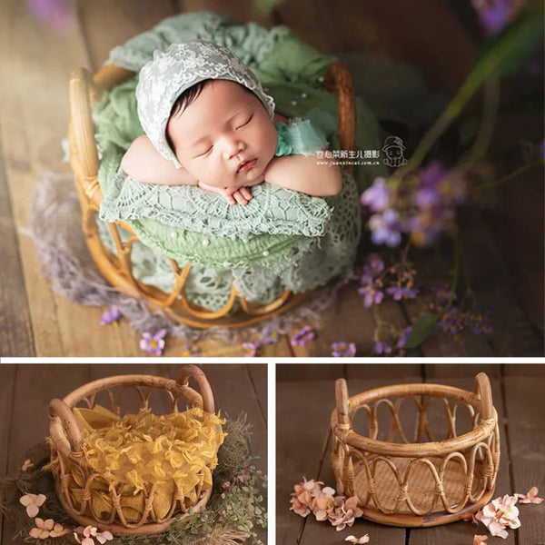 Baby Newborn Photography Props Handmade Vintage Rattan Chair Baby Bed