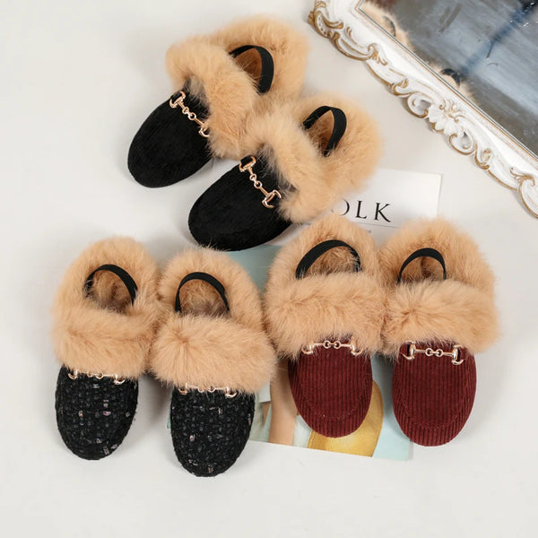 AS Kids Shoes Children Fur Slides Baby Girls Slip On Outdoor Slippers