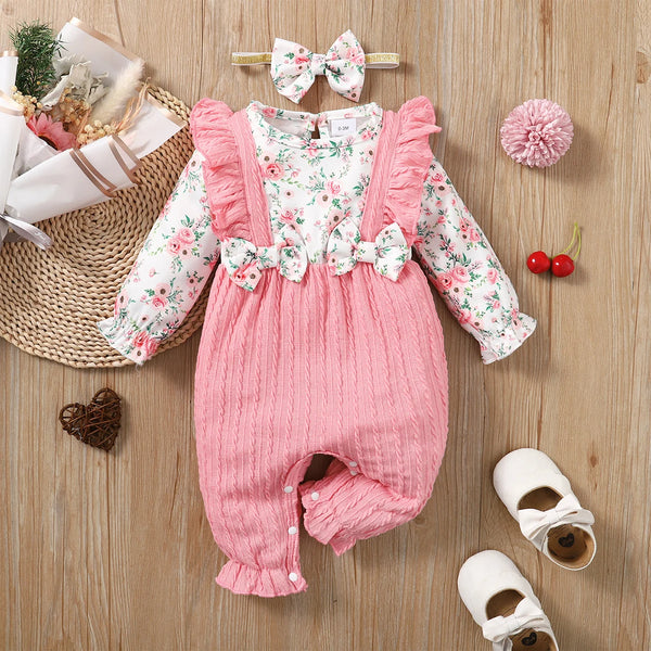 0-18 Months Newborn Baby Girl Romper Cute Floral Long Sleeve with Bow