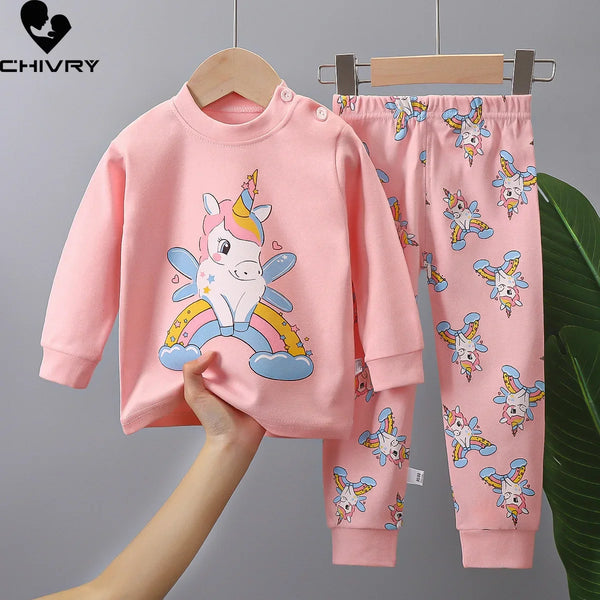 2023 New Kids Autumn Warm Pajamas Baby Boys Girls Cartoon Dinosaur