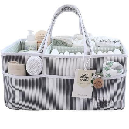 Diaper Caddy Organizer – Portable, Water-Resistant, Gray/Mint
