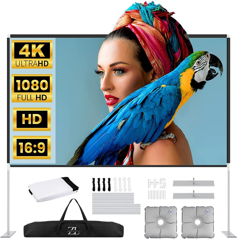 Portable projector screen with 4k display and 1080 quality